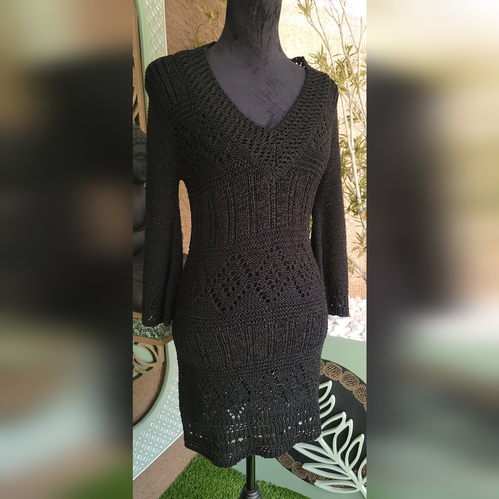 BCBGMaxAzria Black Knit V-Neck Dress